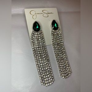 Jessica Simpson Emerald & Rhinestone Tassel Earrings